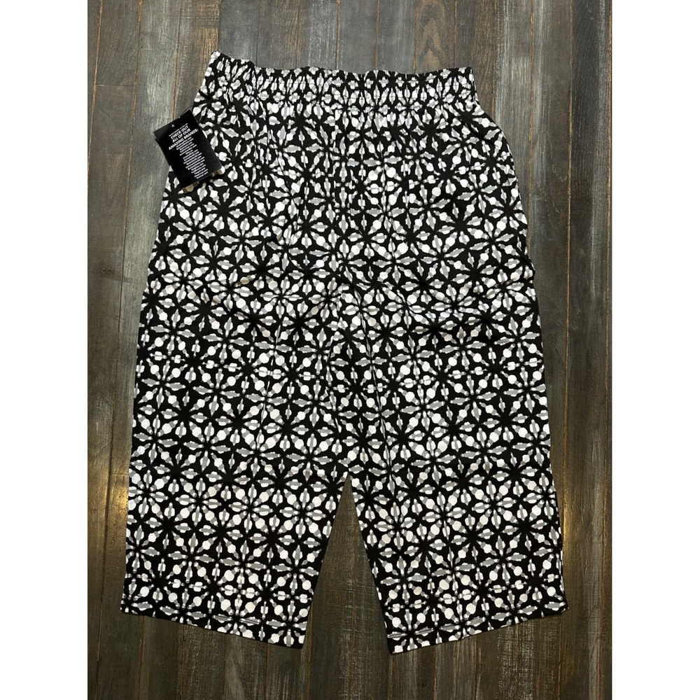 Woman Within Black White Geometric Print Smocked Culottes Crop Pants 14/16 M